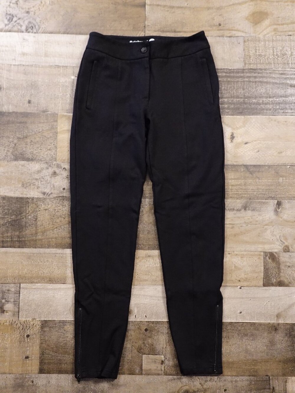 Betabrand Dress Pant Yoga Pants Skinny Women’s Small Long Black Stretch Zip Hem